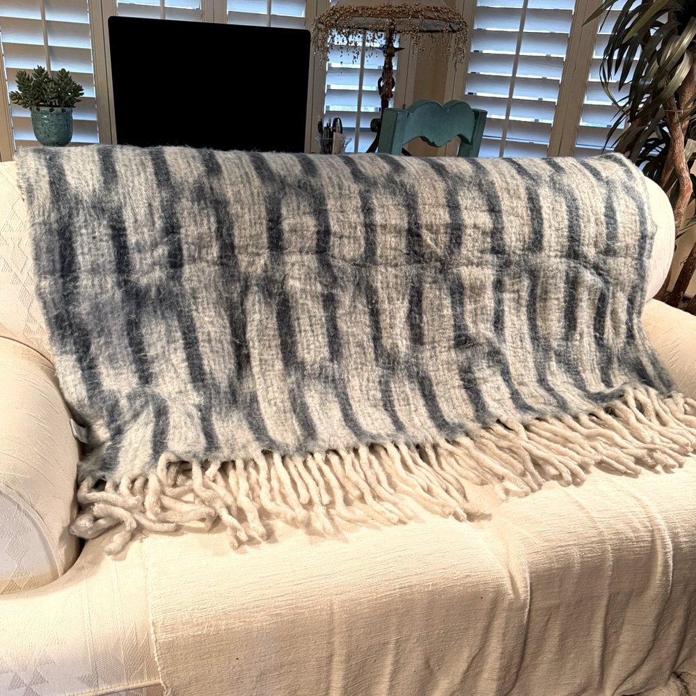 Anthropologie Wool Throw Blanket w/ fringe